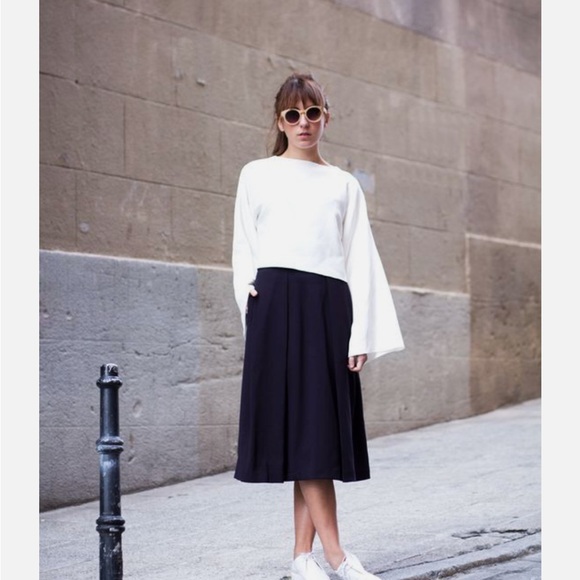 Zara Dresses & Skirts - ZARA NAVY BLUE MIDI A-LINE SKIRT 2753/236